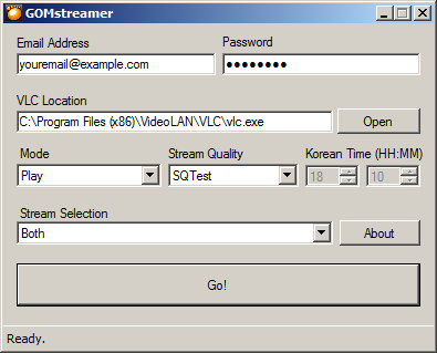 exemplo de GOMstreamer.NET com um fluxo de GSL.